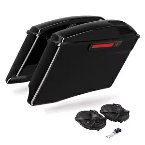 ブラック 4 インチ ストレッチ サドルバッグ & 5x7 インチ スピーカー ハーレー ツーリング 2014-2024 に適合 Black 4\