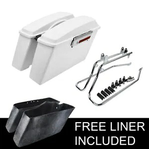 ホワイトハードサドルバッグクローム変換ブラケットハーレーソフテイル 1984-2017 に適合 White Hard Saddlebags Chrome Conversion Bracket Fit For Harley Softail 1984-2017 【並行輸入品】