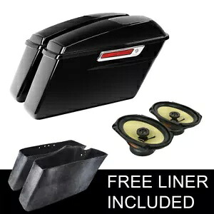 ブラックハードサドルバッグ6x9インチスピーカーハーレーツーリングロードグライド1993-2013に適合 Black Hard Saddlebags 6x9\