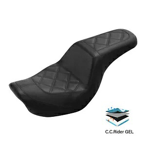 ライダー ドライバー & 助手席ジェルシート ハーレー ダイナ スーパー グライド 2006-17 ブラックに適合 Rider Driver & Passenger Gel Seat Fit For Harley Dyna Super Glide 2006-17 Black 【並行輸入品】