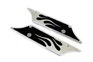 VTwin ブラック フレーム クローム サドルバッグ ヒンジ カバー 1993-2013 ハーレー ツーリング FLT VTwin Black Flames Chrome Saddlebag Hinge Covers 1993-2013 Harley Touring FLT 【並行輸入品】