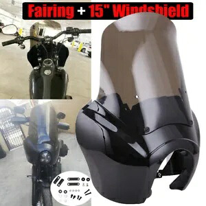 ヘッドライトフェアリング + 15 インチフロントガラスハーレーダイナストリートスーパーワイドグライドに適合 Headlight Fairing + 15'' Windshield Fit For Harley Dyna Street Super Wide Glide 【並行輸入品】