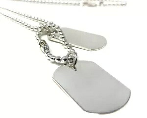 ダブルドッグタグネックレスペンダント、ビーズチェーン付き - スターリングシルバー Double Dog Tag Necklace Pendant on Bead Chain - Sterling Silver 【並行輸入品】