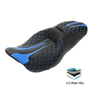 ライダー 運転席 & 助手席ジェルシート ハーレーツーリング 2009-2023 22 ブラックブルーに適合 Rider Driver & Passenger Gel Seat Fit For Harley Touring 2009-2023 22 Black Blue 【並行輸入品】