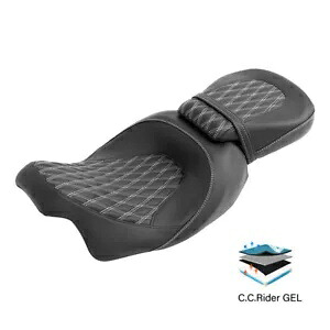 ブラック + ホワイト運転席助手席ジェルシート 2 アップフィットハーレーツーリンググライド 09-23 22 Black+White Driver Passenger Gel Seat 2-Up Fit For Harley Touring Glide 09-23 22 【並行輸入品】