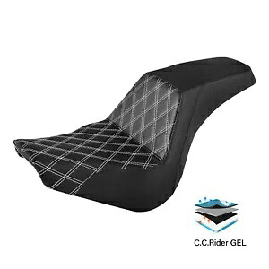 ブラック + ホワイト運転席助手席ジェルシートハーレーソフテイルストリートボブ 18-23 22 に適合 Black+White Driver Passenger Gel Seat Fit For Harley Softail Street Bob 18-23 22 【並行輸入品】
