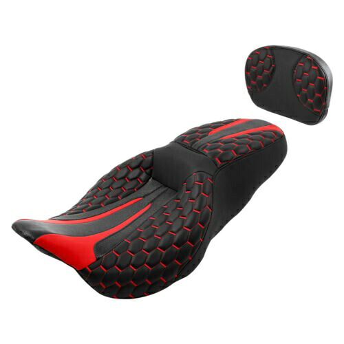 運転席 助手席 背もたれ付き ハーレーロードキンググライド 09-23 ブラックレッドに適合 Driver Passenger Seat w/ Backrest Fit For Harley Road King Glide 09-23 Black Red 【並行輸入品】