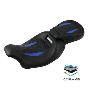 ブラック + ブルーステッチ運転席助手席ゲルシートハーレーツーリング 2009-2023 に適合 Black+Blue Stitches Driver Passenger Gel Seat Fit For Harley Touring 2009-2023 【並行輸入品】
