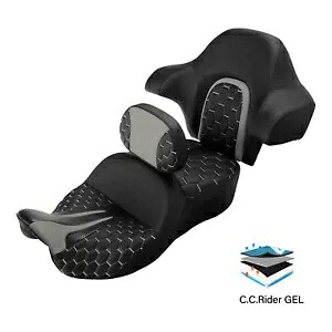 運転席助手席ゲルシート バックレストパッド付き ハーレーストリートグライド 2014-2024 に適合 Driver Passenger Gel Seat W/ Backrest Pad Fit For Harley Street Glide 2014-2024 【並行輸入品】
