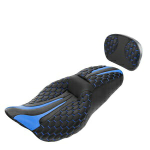 運転席&助手席&パッド ハーレーツーリングロードキング 09-23 22 ブラック+ブルーに適合 Driver Passenger Seat & Pad Fit For Harley Touring Road King 09-23 22 Black+Blue 【並行輸入品】
