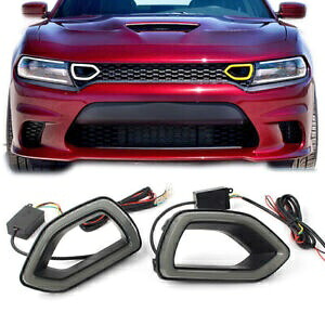 スモーク LED グリル ベゼル ライト ダッジ チャージャー SRT スキャット パック 2015-2019 2016 17 に適合 Smoke LED Grille Bezel Lights Fit Dodge Charger SRT Scat Pack 2015-2019 2016 17 【並行輸入品】