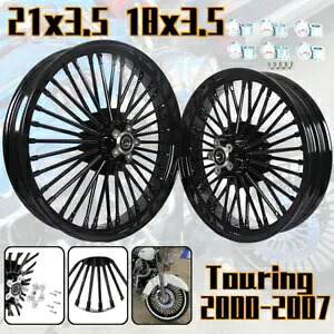 21 "18" ブラック ファット スポーク ホイール リム セット デュアル ディスク ハーレー ツーリング ソフテイル ダイナ用 21" 18" Black Fat Spoke Wheels Rim Set Dual Disc For Harley Touring Softail Dyna 【並行輸入品】|カスタムパーツ WORLD倉庫