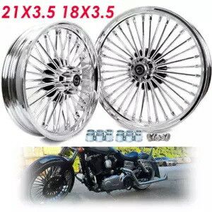 21X3.5 18X3.5 ファット スポーク ホイール クローム ハーレー ソフテイル ヘリテージ クラシック デラックス用 21X3.5 18X3.5 Fat Spoke Wheels Chrome for Harley Softail Heritage Classic Deluxe 【並行輸入品】
