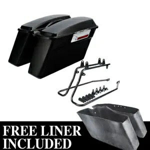 ビビッドブラックサドルバッグ & 変換ブラケットハーレーソフテイル 1984-2017 16 に適合 Vivid Black Saddlebag & Conversion Brackets Fit For Harley Softail 1984-2017 16 【並行輸入品】