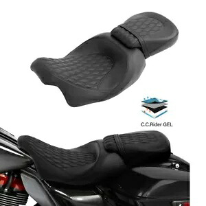 ブラック 運転席 助手席 ジェルシート 2-アップ ハーレー ツーリング 09 以降に適合 Black Driver Passenger Gel Seat 2-Up Fit For Harley Touring 09-later 【並行輸入品】