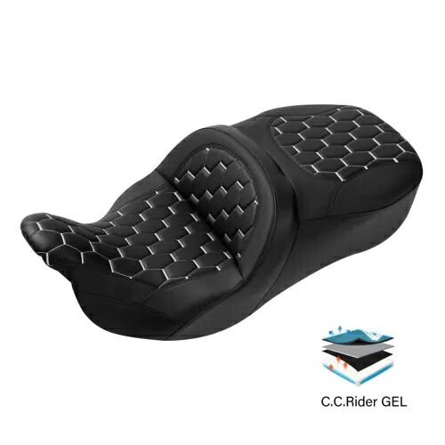 ゲル運転席助手席ハーレーツーリングロードグライド 09-23 ブラック + ホワイト Gel Driver Passenger Seat Fit For Harley Touring Road Glide 09-23 Black+White 【並行輸入品】