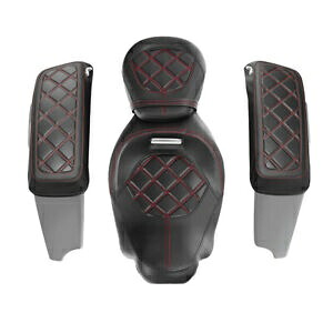 PU 運転席助手席 & サドルバッグ蓋カバーハーレーツーリング 14-23 19 に適合 PU Driver Passenger Seat & Saddlebag Lid Covers Fit For Harley Touring 14-23 19 【並行輸入品】