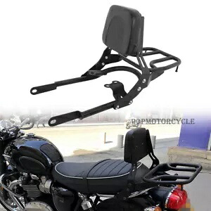 バックレスト シーシーバー 荷物ラック グラブ ボンネビル T120/ブラック 16-22 T100 17-22用 Backrest Sissy Bar Luggage Rack Grab For Bonneville T120/Black 16-22 T100 17-22 【並行輸入品】
