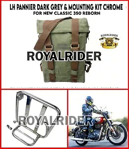 「LH パニア ダークグレー & マウンティング キット クローム」ロイヤル エンフィールド ニュー クラシック 350 用 ''LH PANNIER DARK GREY & MOUNTING KIT CHROME\