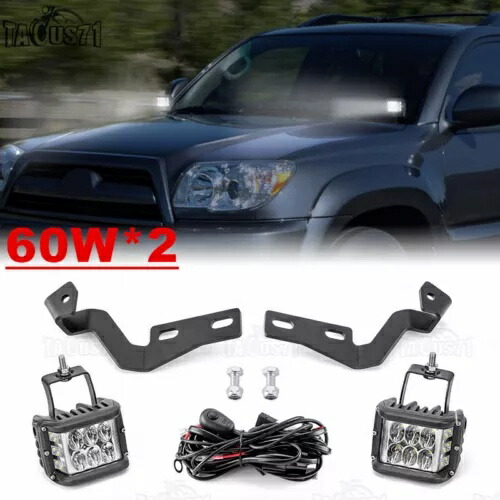 LED コンボ 2*60W ディッチライト + フードブラケット + 配線 トヨタ 4 ランナー 2003-2009 用 LED Combo 2*60W Ditch Light + Hood Bracket + Wiring for Toyota 4Runner 2003-2009 【並行輸入品】