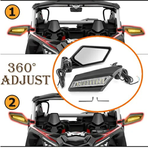 ポラリス 570 800 900 S 用ロールバーサイドビューレーシングミラーアンバー LED ライト付き Roll Bar Side View Racing Mirrors W/ Amber LED Lights For Polaris 570 800 900 S 【並行輸入品】