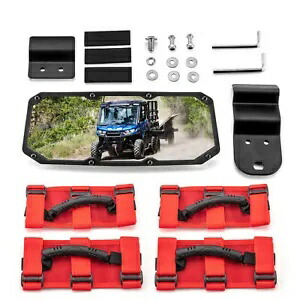 WEISEN センターリアミラー + 4x レッドグラブハンドル Can Am ディフェンダー HD5/HD8/HD10 用 WEISEN Center Rear Mirror+4x Red Grab Handles For Can Am Defender HD5/HD8/HD10 【並行輸入品】