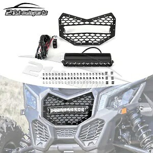 UTV フロントメッシュグリル 11インチストレートライトバー付き 2017-2024 Can Am Maverick X3用 UTV Front Mesh Grille w/ 11\