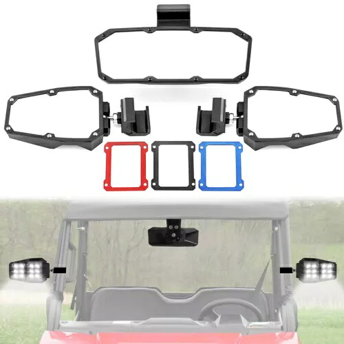 LEDライト付きサイドミラー+センターミラー ポラリスレンジャー500 1000 プロフィットケージ用 Side Mirror w/LED Light+Center Mirror For Polaris Ranger 500 1000 Pro-Fit Cage 【並行輸入品】