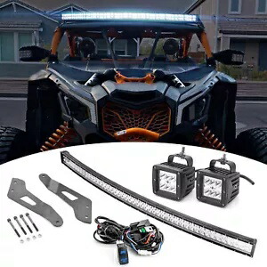 アッパールーフマウント+50インチ湾曲ライトバー+補助ライト 2017-24 Can-Am Maverick X3用 Upper Roof Mount+50\