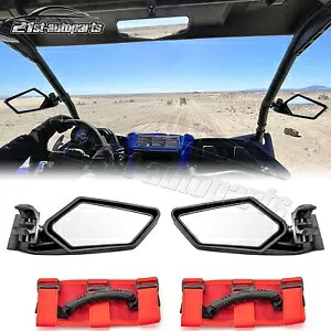 ロールバーリアサイドビューミラー + ポラリスレンジャークルー 570 800 用レッドグラブハンドル Roll Bar Rear Side View Mirrors+Red Grab Handles For Polaris Ranger Crew 570 800 【並行輸入品】
