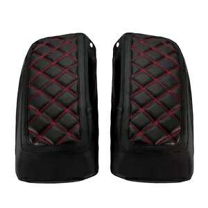 レッド ダイヤモンド ステッチ レザー サドルバッグ蓋カバー ハーレー ツーリング 2014-2024 用 Red Diamond Stitching Leather Saddlebag Lid Covers for Harley Touring 2014-2024 【並行輸入品】