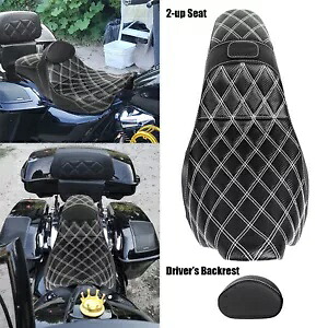 ホワイトステッチ ステップアップシート&バックレスト ハーレーロードキング ロードグライド FLHX 2008+用 WHITE STITCH Step-Up Seat & Backrest For Harley Road King Road Glide FLHX 2008+ 【並行輸入品】｜カスタムパーツ WORLD倉庫
