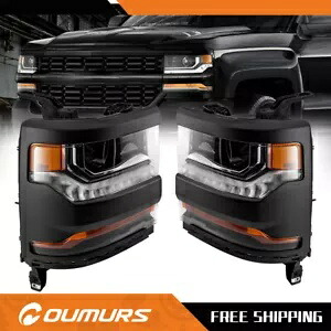 16-18 シボレー シルバラード 1500 ブラック プロジェクター ヘッドライト HID/キセノン LED DRL ランプ用 For 16-18 Chevy Silverado 1500 Black Projector Headlights HID/Xenon LED DRL Lamp 【並行輸入品】