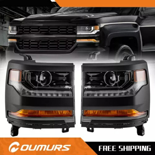 2016-2018 シボレー シルバラード 1500 ブラック ハウジング LED DRL ヘッドライト アセンブリ For 2016-2018 Chevrolet Silverado 1500 Black Housing LED DRL Headlights Assembly 【並行輸入品】