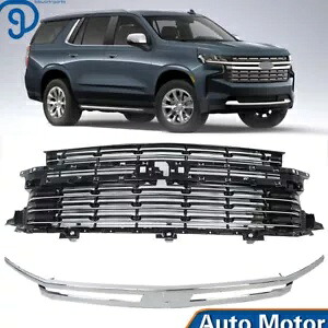 フロントアッパーグリル センタークロームトリム付き 2021 2022 シボレー タホ用 Front Upper Grille w/ Center Chrome Trim For 2021 2022 Chevrolet Tahoe 【並行輸入品】