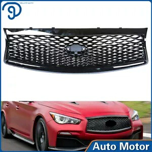 フロントメッシュバンパーフードグリルグロスブラックフィットインフィニティ Q50 セダン 2014-2017 Front Mesh Bumper Hood Grille Gloss Black Fit For Infiniti Q50 Sedan 2014-2017 【並行輸入品】