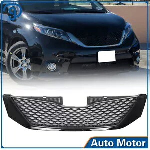 フロントアッパーバンパーグリル グロスブラックハニカム 2011-2017 トヨタ シエナ用 Front Upper Bumper Grille Gloss Black Honeycomb For 2011-2017 Toyota Sienna 【並行輸入品】