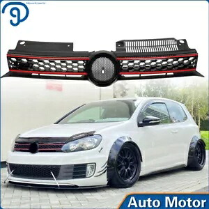 2010-2014 Vw Mk6 ゴルフ/Gti/ジェッタスポーツワーゲンフロントアッパーグリルブラック/レッドトリム用 For 2010-2014 Vw Mk6 Golf/Gti/Jetta Sportwagen Front Upper Grille Black/Red Trim 【並行輸入品】