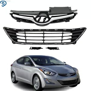 ヒュンダイ エラントラ 2014-2016 フロント上部 + 下部グリル バンパーブラケット付き For Hyundai Elantra 2014-2016 Front Upper+Lower Grilles W/Bumper Brackets 【並行輸入品】