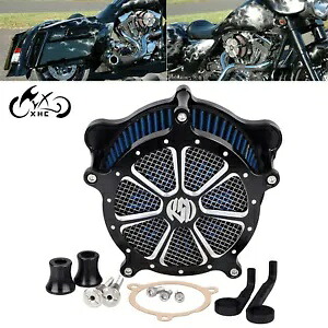 ブラックエアクリーナーブルーインテークフィルターハーレーロードキング 17-21 ソフテイルファットボーイ用 Black Air Cleaner Blue Intake Filter For Harley Road King 17-21 Softail Fatboy 【並行輸入品】