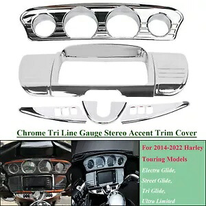 クローム トリライン ゲージ ステレオ アクセント セット ハーレー ツーリング エレクトラ ストリート グライド用 Chrome Tri Line Gauge Stereo Accent Set for Harley Touring Electra Street Glide 【並行輸入品】