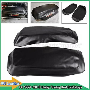 ブラック PU レザーハードサドルバッグスピーカー蓋カバーハーレーツーリング 1997-2013 Black PU Leather Hard Saddlebag Speaker Lid Cover For Harley Touring 1997-2013 【並行輸入品】
