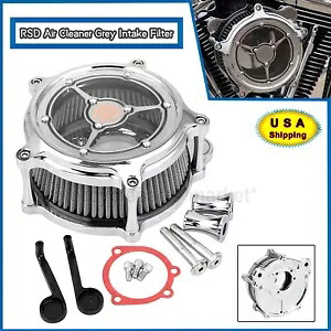クローム RSD エアクリーナー グレー インテーク フィルター キット ハーレー ダイナ ロードキング FLST 米国用 Chrome RSD Air Cleaner Grey Intake Filter Kit For Harley Dyna Road King FLST USA 【並行輸入品】