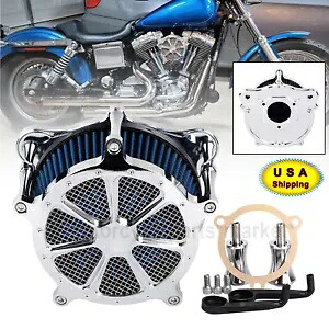 ハーレー エレクトラ トライ グライド用クローム コントラスト カット エア クリーナー ブルー インテーク フィルター Chrome Contrast Cut Air Cleaner Blue Intake Filter for Harley Electra Tri Glide 【並行輸入品】