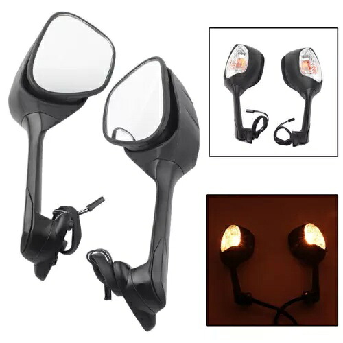 オートバイバックミラーインジケーターペアスズキ GSXR1000 2006-2015 ブラック- Motorcycle rear-view mirror indicator pair for Suzuki GSXR1000 2006-2015 black- 【並行輸入品】
