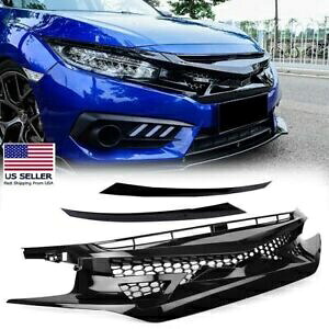 フロントバンパーフードグリルグリルグロスホンダシビック2016-18バトルスタイルUS用 Front Bumper Hood Grille Grill Gloss for Honda Civic 2016-18 Battle Style US 【並行輸入品】