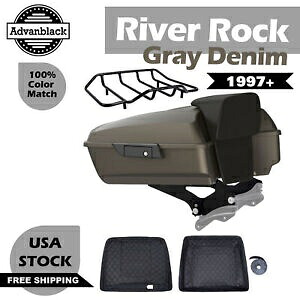 リバーロックグレーデニムチョップドツアーパックパック ハーレーストリートロードキンググライド用 River Rock Gray Denim Chopped Tour Pak Pack For Harley Street Road King Glide 【並行輸入品】