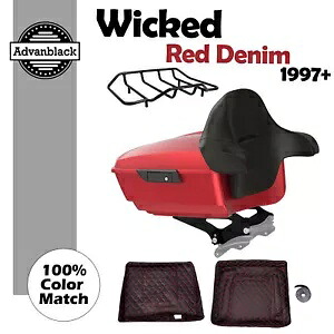ウィキッドレッドデニムキングツアーパックパックトランクブラックヒンジハーレーツーリング97+用 Wicked Red Denim King Tour Pack Pak Trunk Black Hinges For Harley Touring 97+ 【並行輸入品】