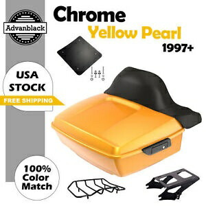 クロームイエローパールキングツアーパックパックトランクブラックヒンジラッチハーレー97+用 Chrome Yellow Pearl King Tour Pack Pak Trunk Black Hinges Latch For Harley 97+ 【並行輸入品】