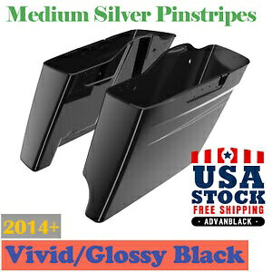2 in 1 ビビッドブラック拡張ストレッチサドルバッグピンストライプ 2014 年以降のハーレーに適合 2 into 1Vivid Black Extended Stretched Saddlebag Pinstripes Fits 2014+ Harley 【並行輸入品】